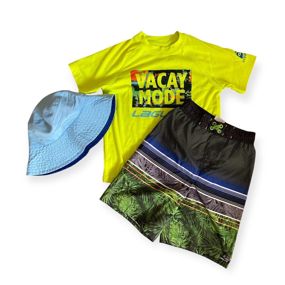 Laguna swimsuit Boys 3Pc Swim Set 5/6 T Hat, T shirt ,Shorts Beach Vacation‎